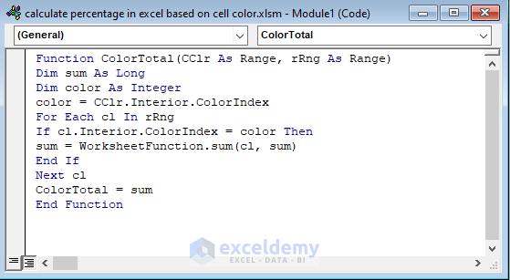 Percentage Calculation Based on Cell Color with Excel VBA