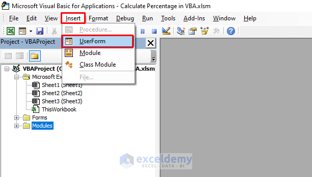 Inserting UserForm to Calculate Percentage in Excel VBA