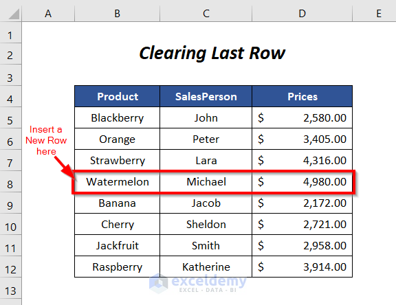 cannot insert row in Excel