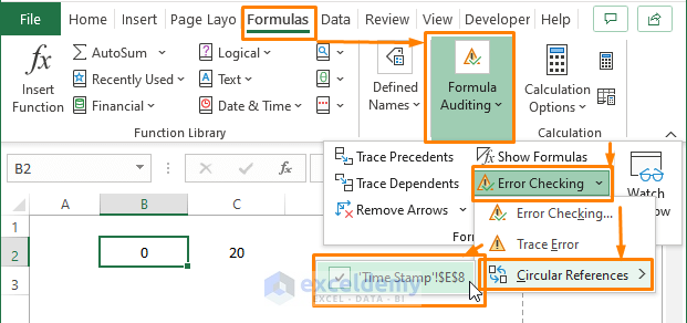 Showing Circular reference-Allow Circular Reference Excel