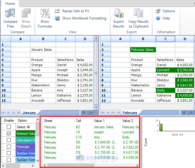 compare two excel sheets and highlight differences