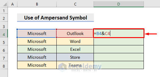 Use Ampersand Symbol in Excel to Concatenate Columns