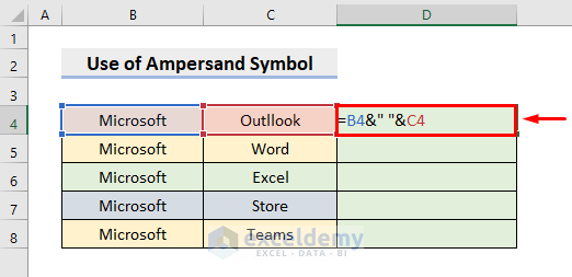 Use Ampersand Symbol in Excel to Concatenate Columns