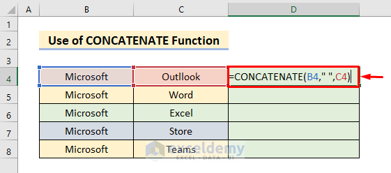Excel CONCATENATE Function for Concatenating Columns