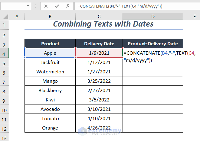 combining texts and date values