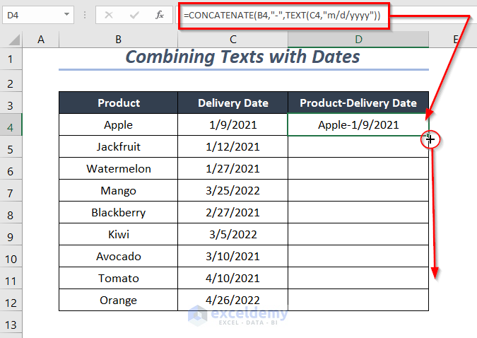 combining texts and date values