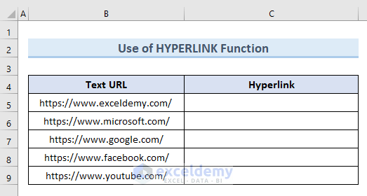 Apply the HYPERLINK Function to Convert Text to Hyperlink