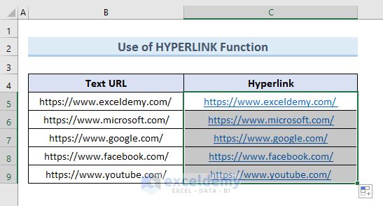 Apply the HYPERLINK Function to Convert Text to Hyperlink