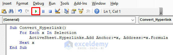 Use VBA Code to Convert Text to Hyperlink in Excel