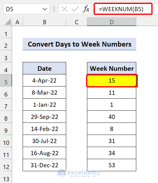 Convert Days to Weeks in Excel