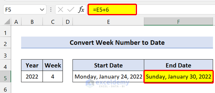 DATE and WEEKDAY Functions to Convert Week Number to Date in Excel