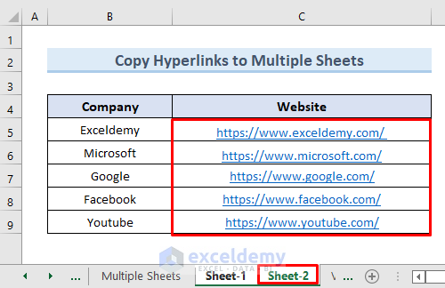 Copy Hyperlink in Excel to Multiple Sheets