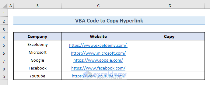 Use VBA Code to Copy Hyperlink in Excel in Another Cell
