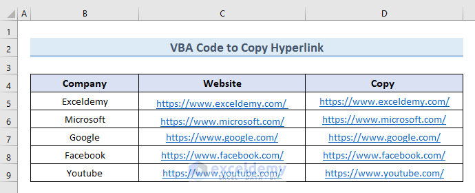Use VBA Code to Copy Hyperlink in Excel in Another Cell