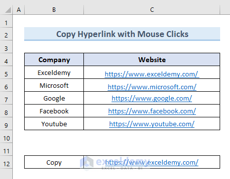 Use Mouse Click to Copy Hyperlink in Excel