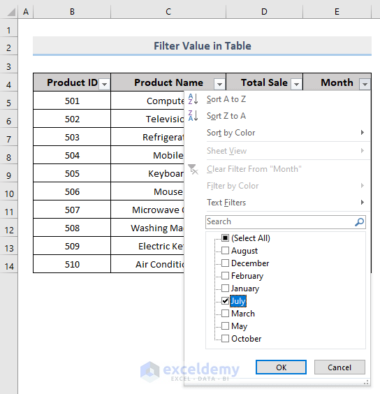 perform custom filter in a table based on numbers in Excel