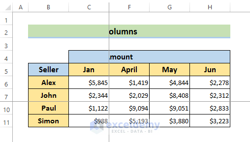 Custom Rows and Columns Freezing with Freeze Panes in Excel