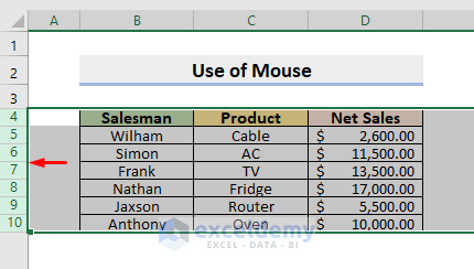Adjusting Row Height in Excel Using the Mouse