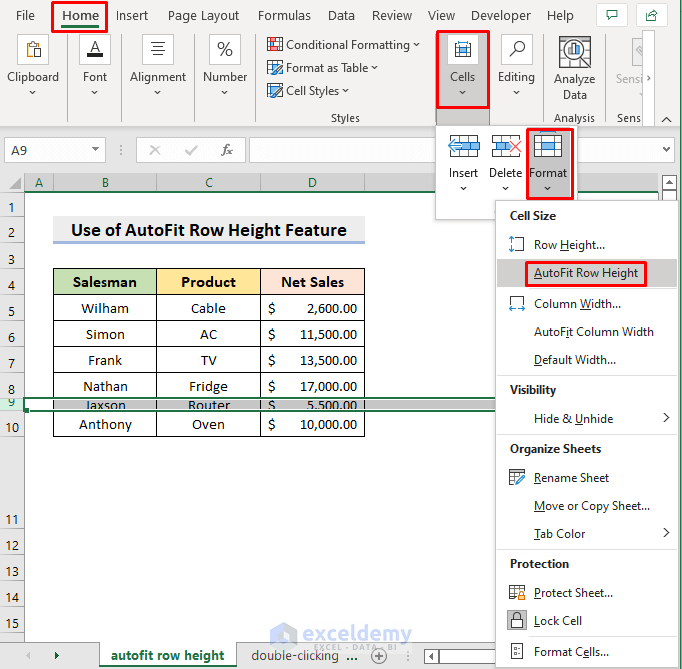 Excel AutoFit Row Height Feature to Auto Adjust Row Height