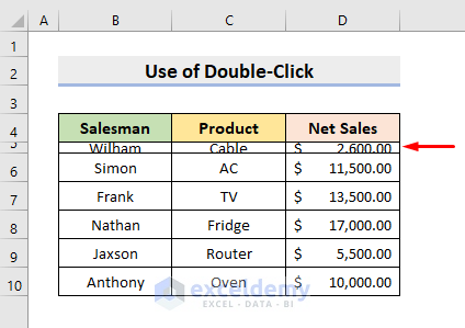 Double-Clicking Lower Boundary for Auto Adjusting Row Height in Excel