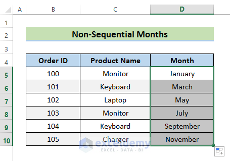 AutoFill for Non-Sequential Month Names Creation