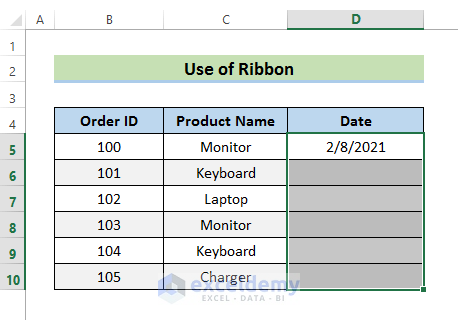 Use of Ribbon to AutoFill Months in Excel