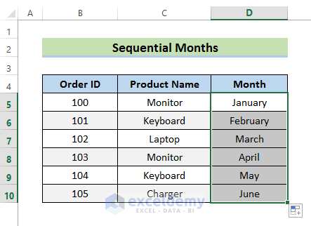 AutoFill to Create Month Names Sequentially