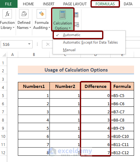 Set Calculation Options Automatic to Solve AutoFill not Incrementing in Excel