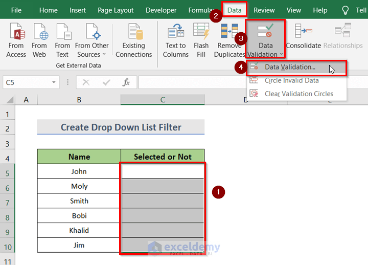 excel add filter drop down