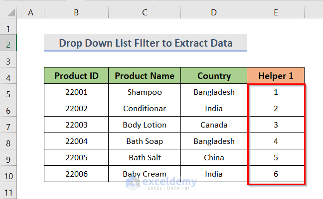 Excel Drop Down List Filter to Extract Data
