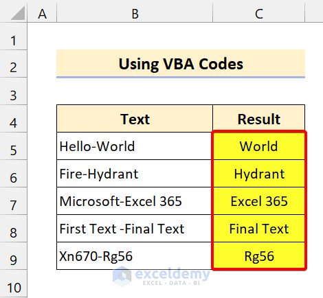 VBA Codes to Extract Text After a Character in Excel