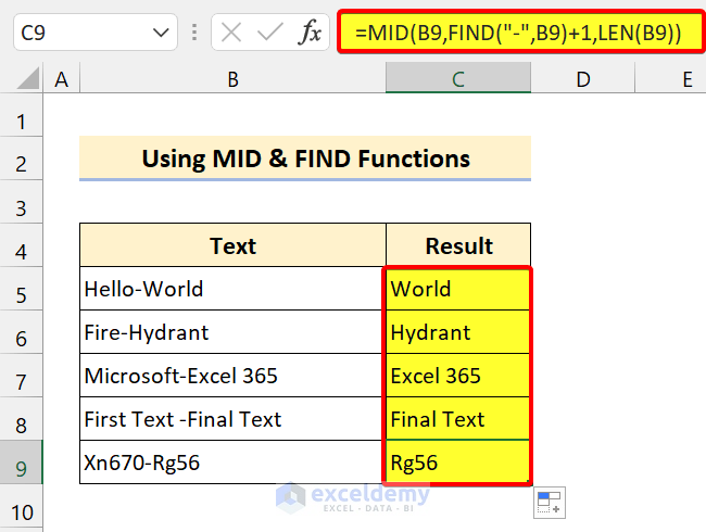 excel MID and FIND Functions to Extract Text After a Character