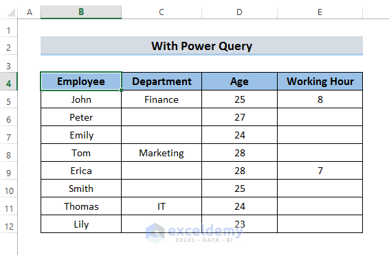 Excel Power Query for Filling Down Blanks