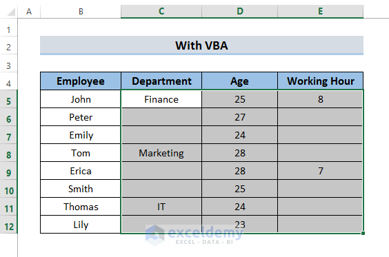 Use of VBA to Fill Down Blanks in Excel