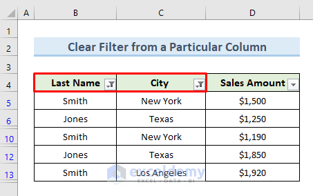 Clear Filter from a Particular Column of a Data Range