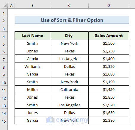 Filter Excel Data with ‘Sort & Filter’ Option