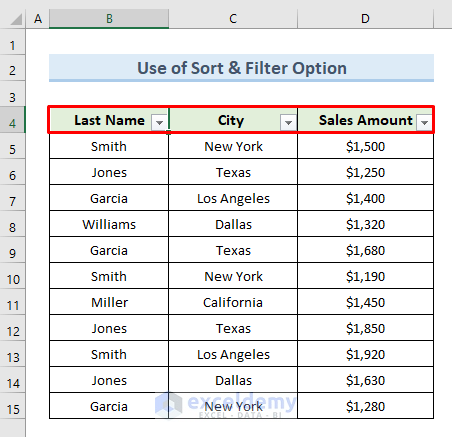 Filter Excel Data with ‘Sort & Filter’ Option