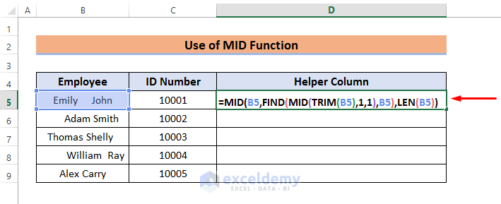 Excel Formula with MID function to Remove Leading Spaces