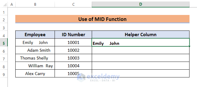 Excel Formula with MID function to Remove Leading Spaces