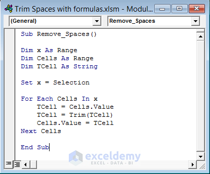 Apply VBA to Remove Extra Spaces in Excel