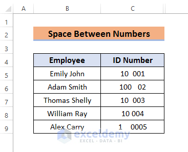 Insert Excel Formula to Delete Spaces between Numbers