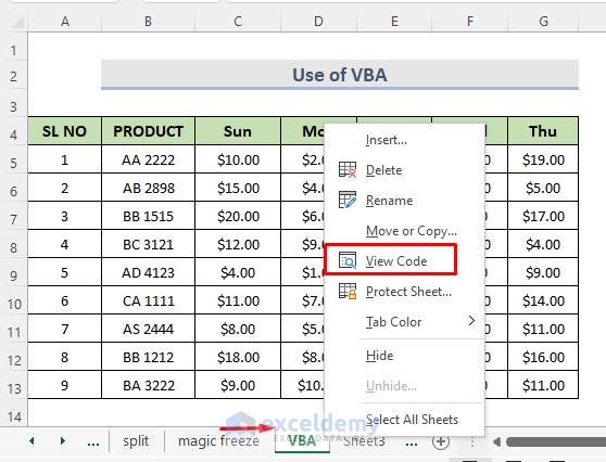Apply VBA to Freeze Rows & Columns in Excel