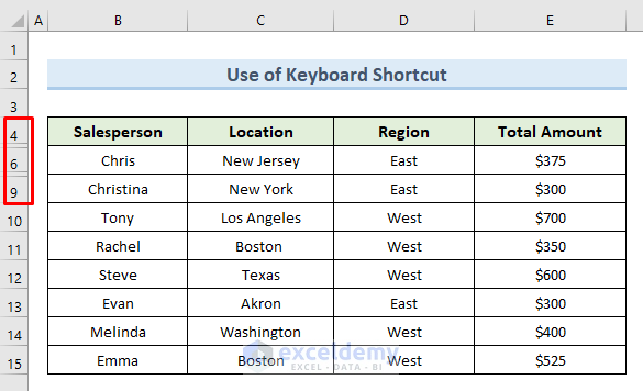 Excel Keyboard Shortcut to Generate Excel Hidden Rows