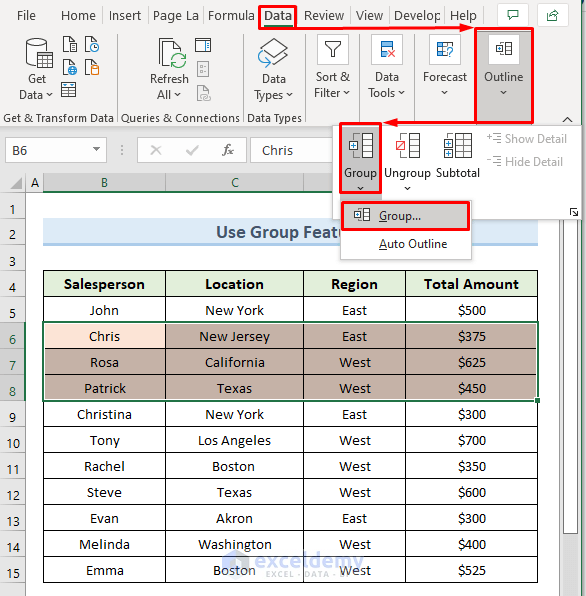 Use Group Feature to Hide Rows in Excel