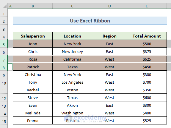 Create Excel Hidden Rows Using the Ribbon