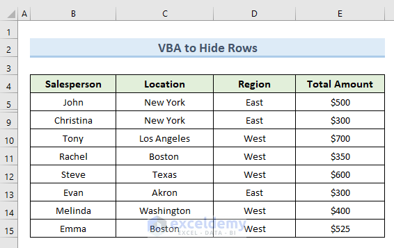 Apply VBA Code to Hide Rows in Excel