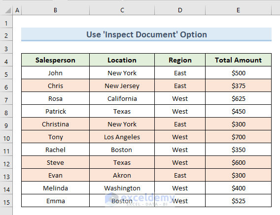 Use ‘Inspect Document’ Option to Delete Hidden Rows in Excel