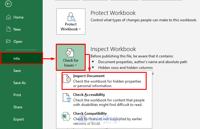 Use ‘Inspect Document’ Option to Delete Hidden Rows in Excel