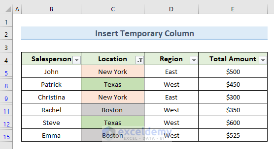 Insert Temporary Column to Delete Excel Hidden Rows