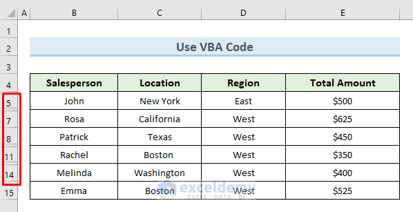 Use VBA to Delete Excel Hidden Rows from Entire Worksheet